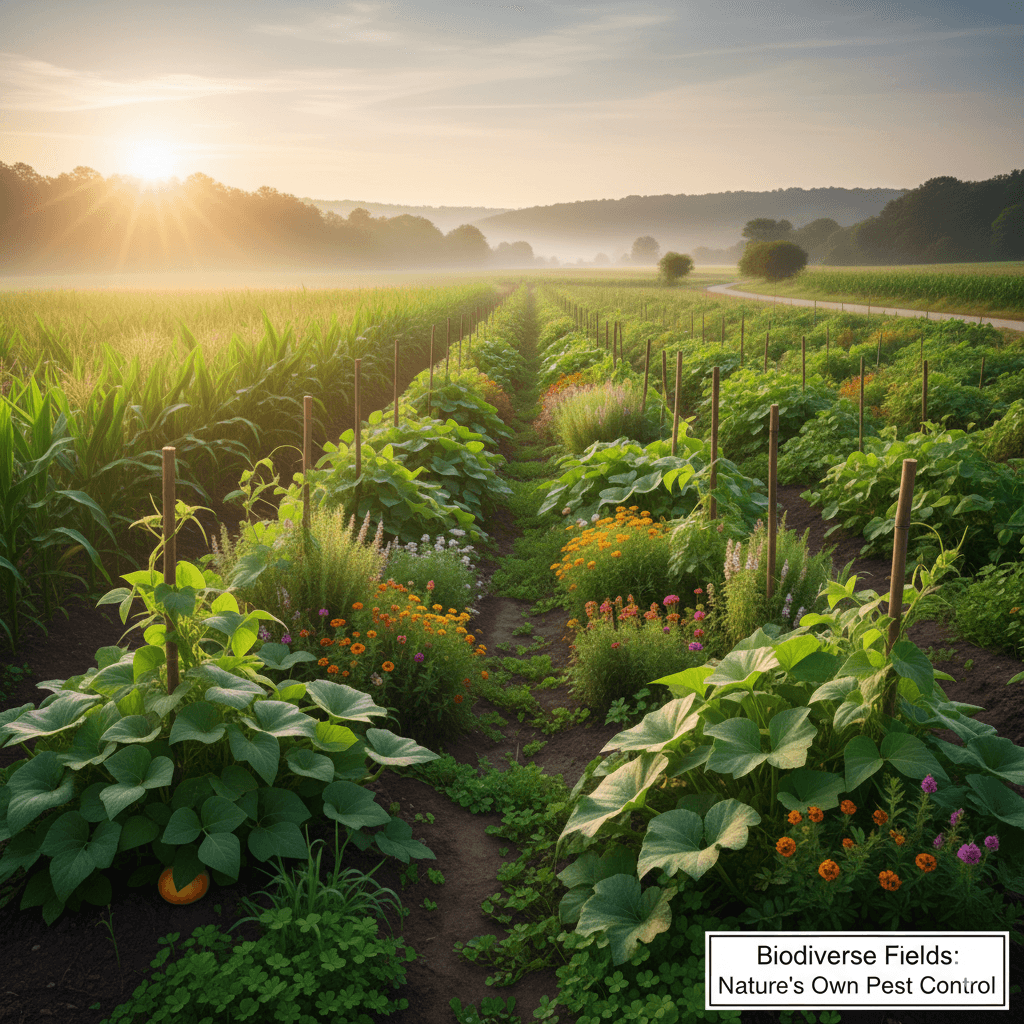 An organic farming with different crops planted together.