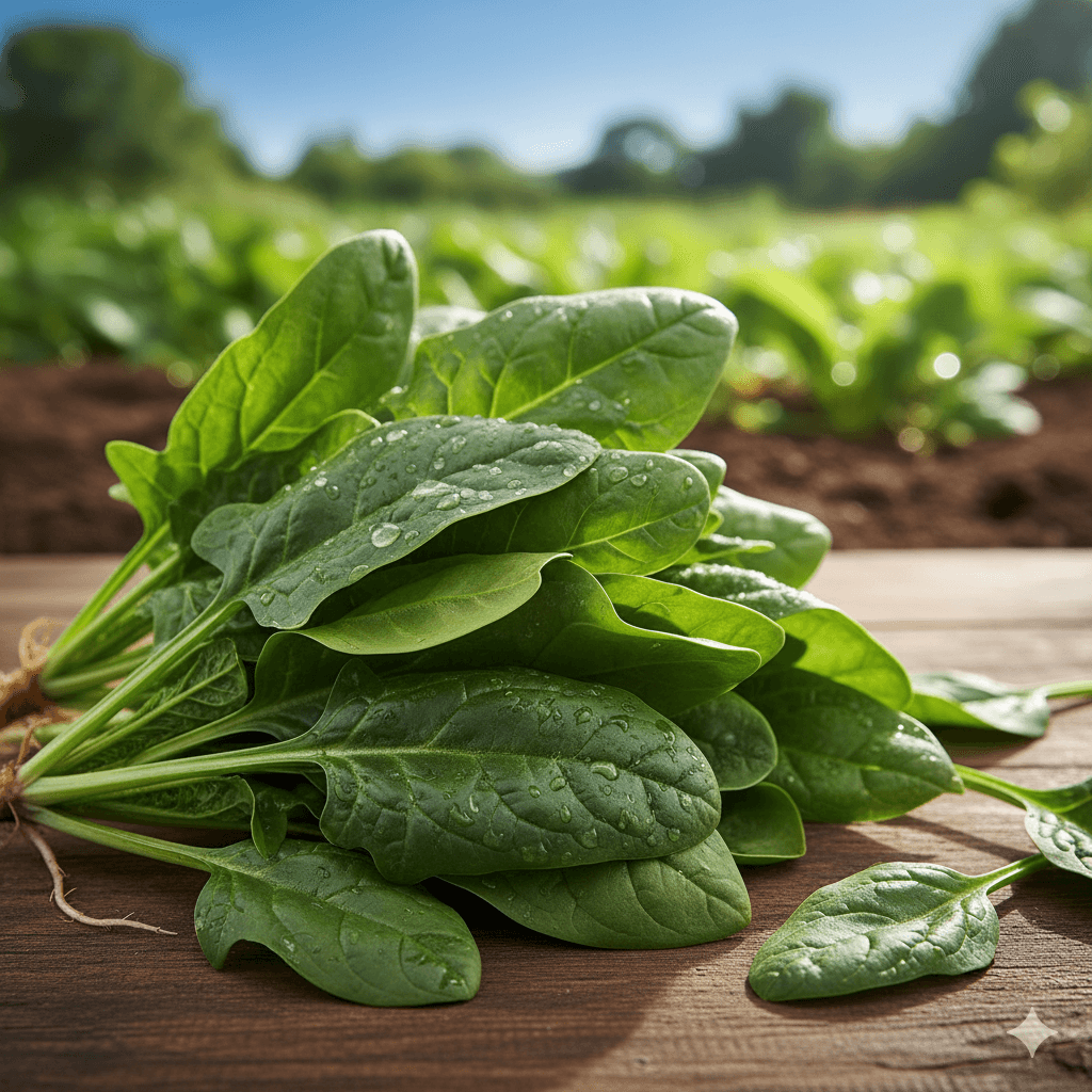The dark green, crinkled leaves are piled high, with some individual leaves unfurling at the edges. A few small, intact roots are visible, suggesting it was recently harvested.